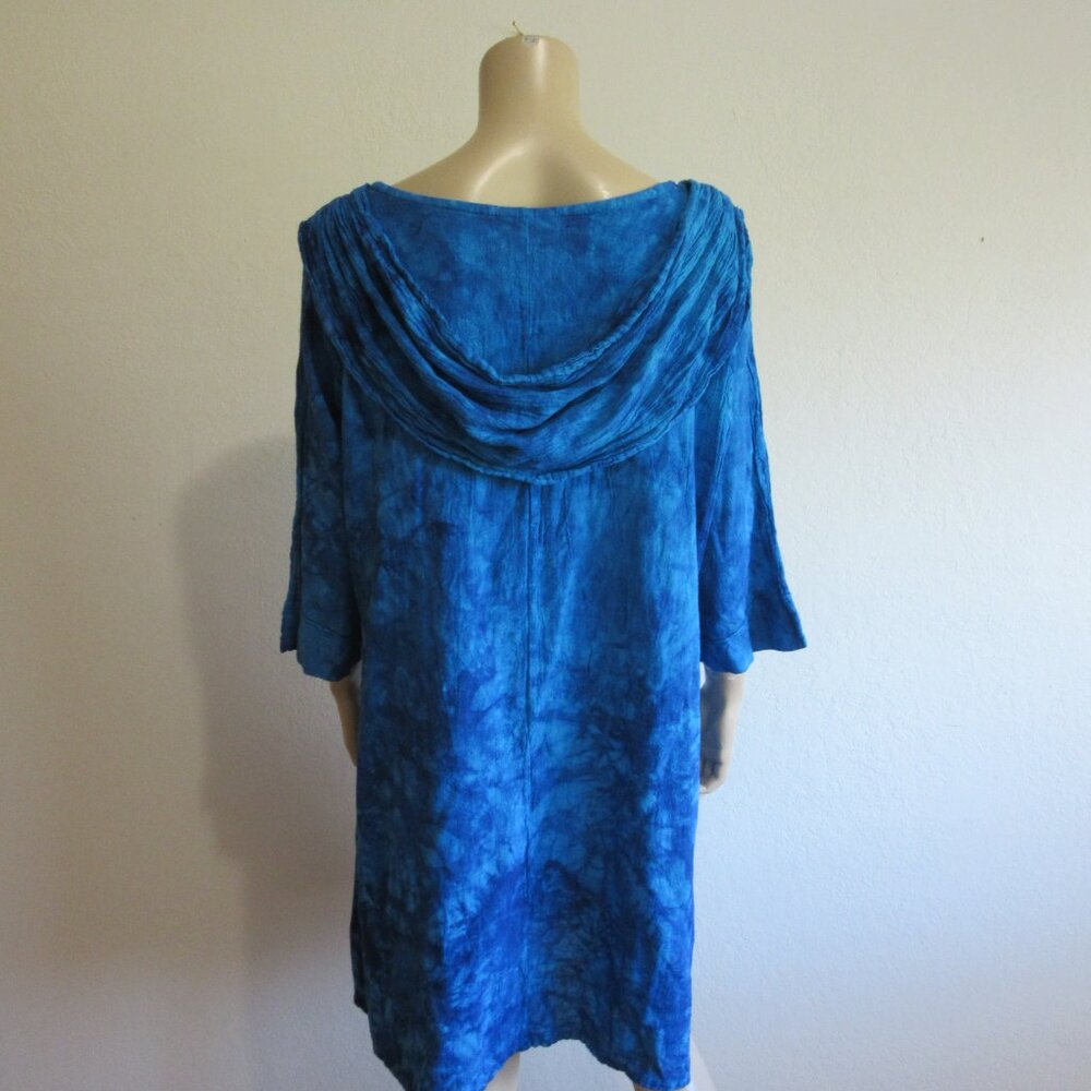 COTTONWAYS Turquoise Tie Dye Size 3 Pullover 3/4 Sleeve Lagenlook Gauze Dress - Picture 2 of 3